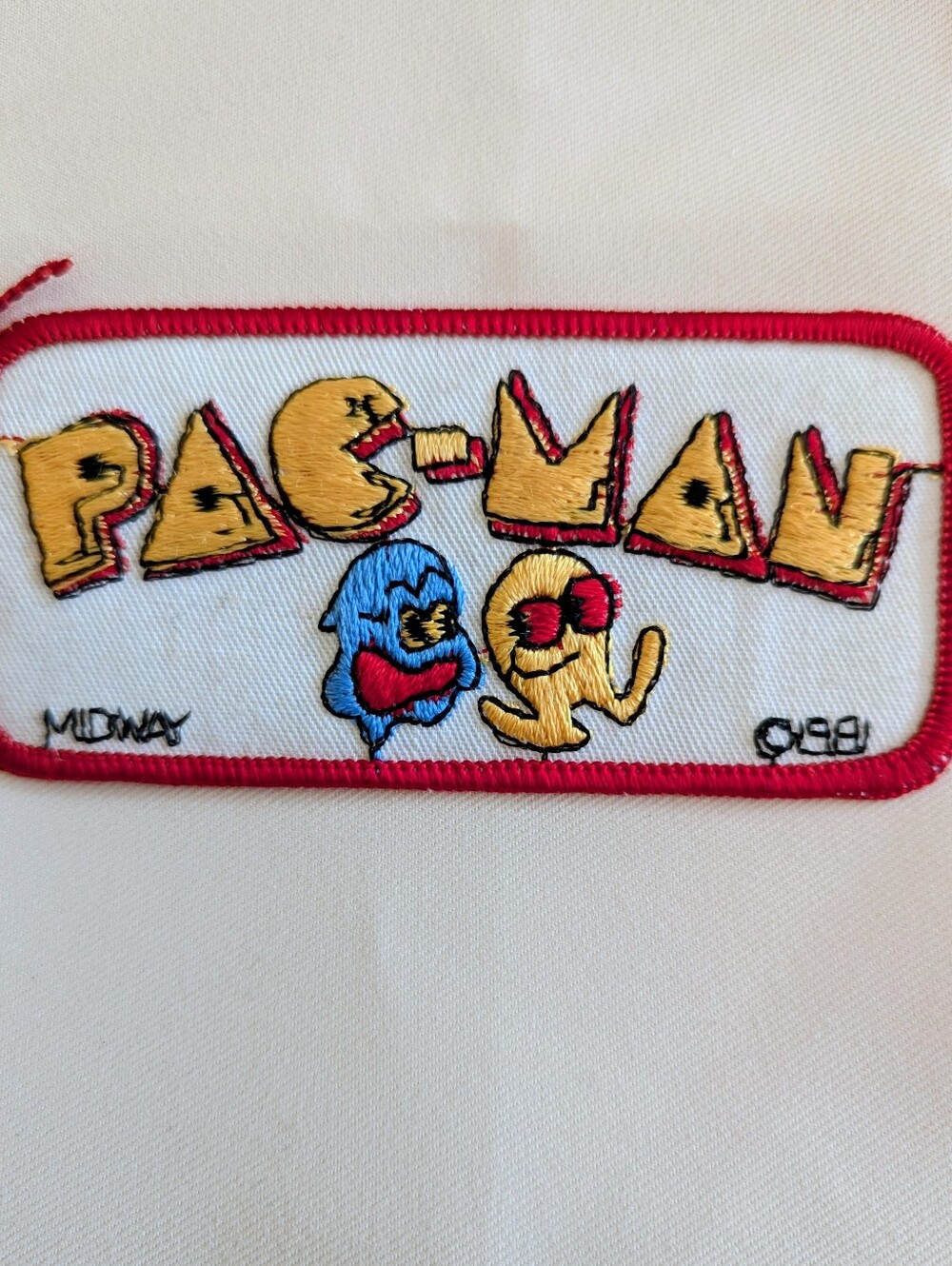 Vintage 1981 Pac-Man Embroidered Iron On Patch - Yellow, Red & Blue